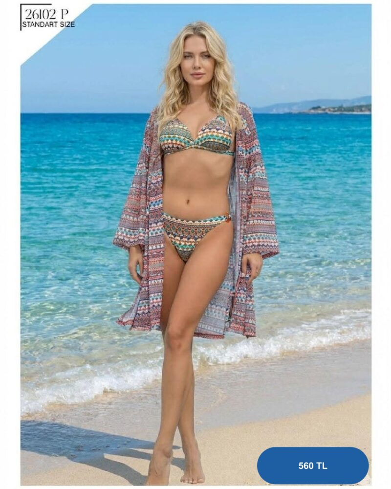 Toptan Petrol Mavisi Desenli Bikini Takımı