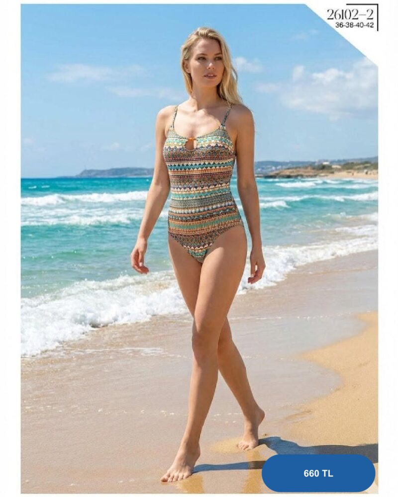 Toptan Lacivert Çiçek Desenli Kalın Bantlı Bikini