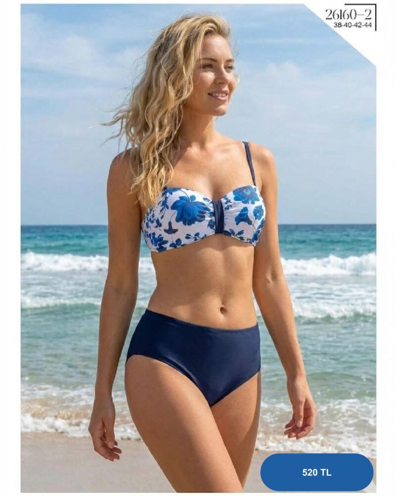 Toptan Siyah Beyaz Şal Desenli Straplez Bikini