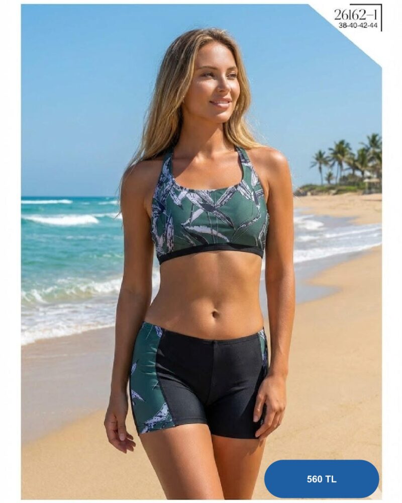 Toptan Siyah Beyaz Yaprak Desenli Bikini