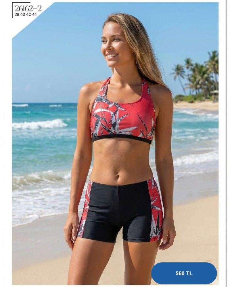 Toptan Siyah Zarif Çiçek Desenli Bikini