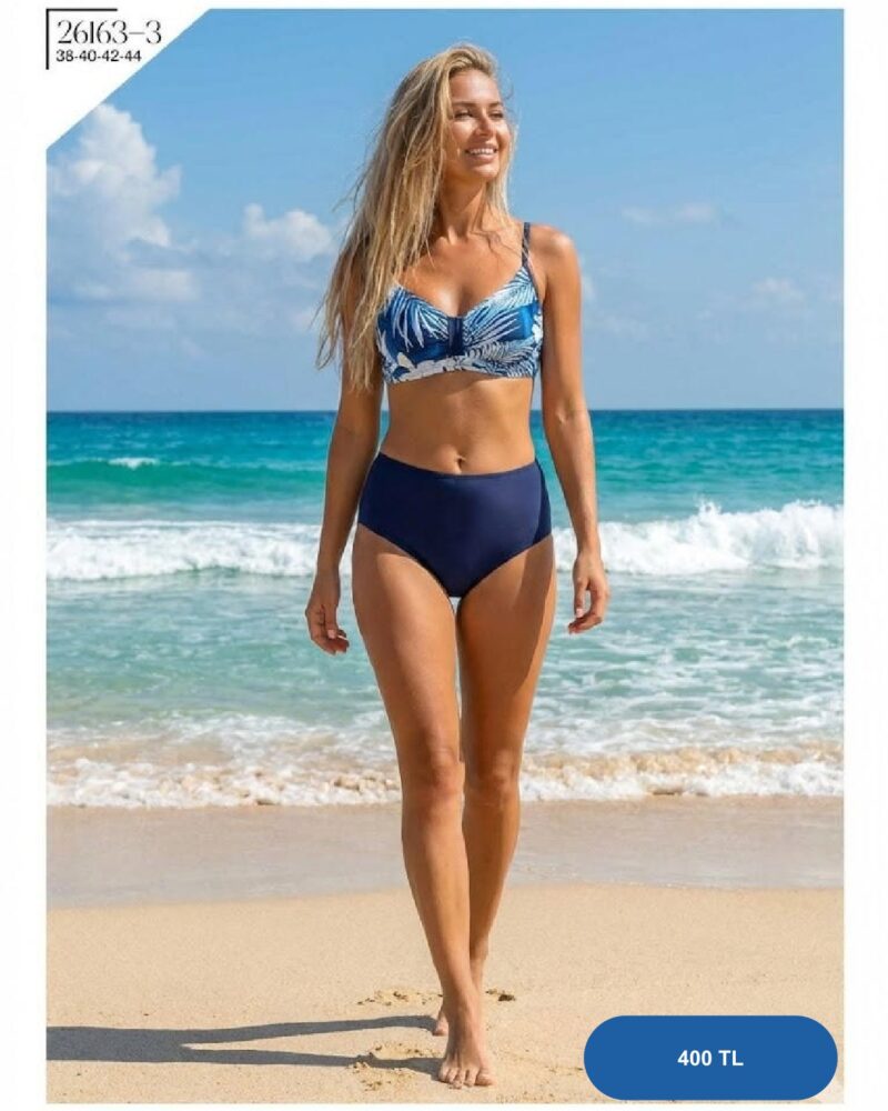 Toptan Lacivert Zarif Çiçek Desenli Bikini