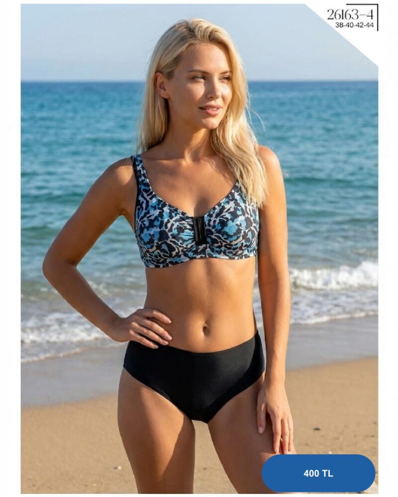 Toptan Altın Zincir Desenli Siyah Bikini