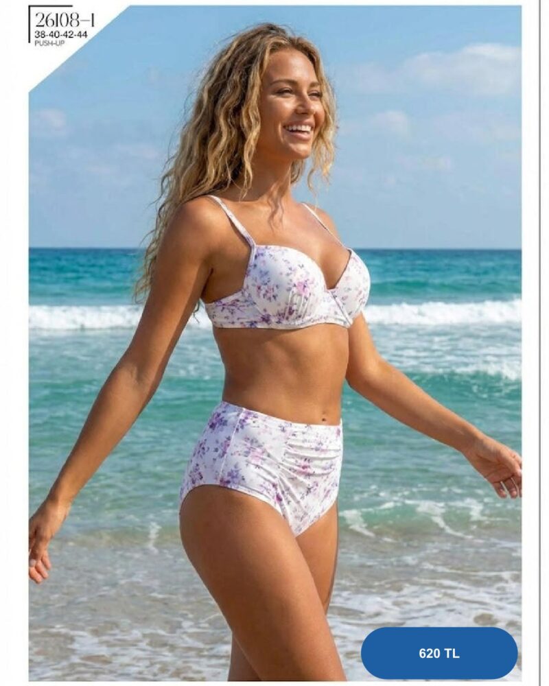 Toptan Lacivert İnce Yaprak Desenli Bikini