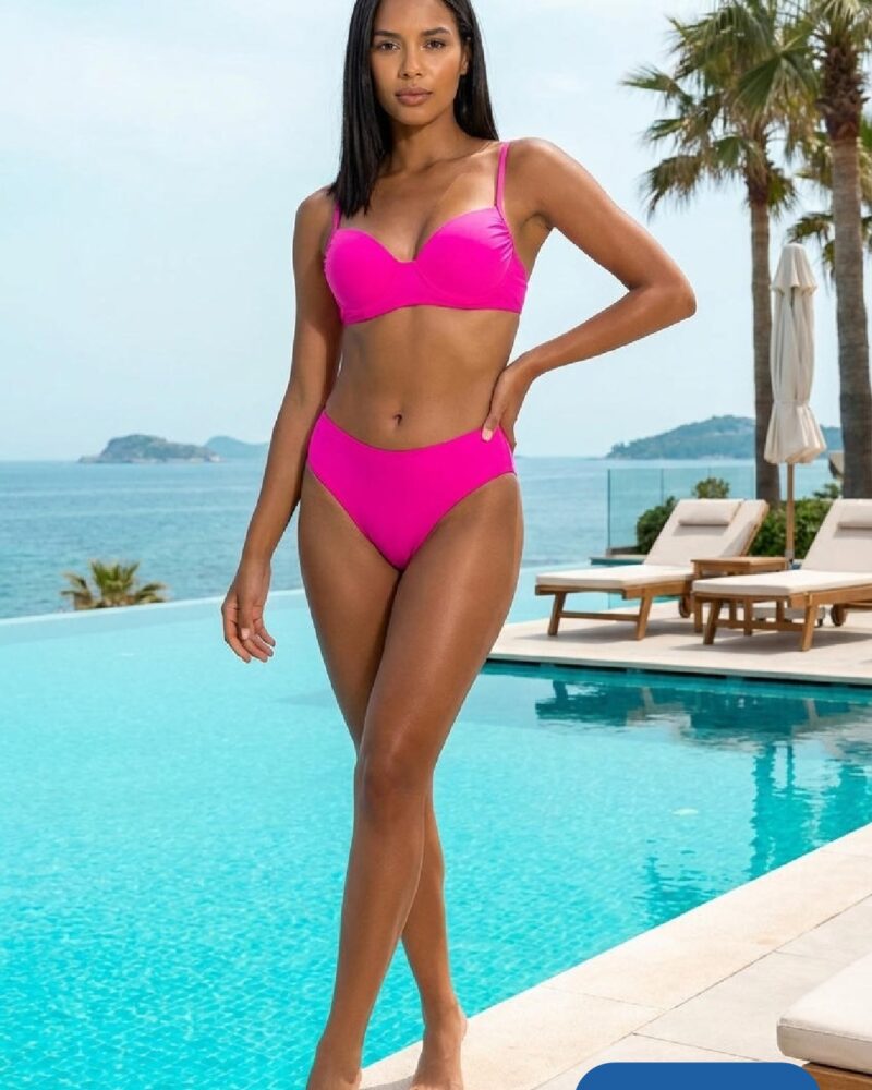 Toptan Kırmızı Beyaz Puantiyeli Şortlu Bikini Takımı