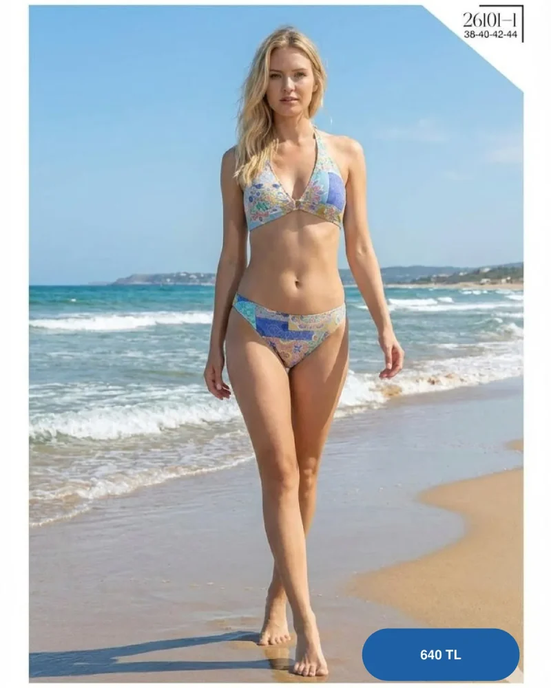 Toptan Patchwork Desenli Üçgen Bikini