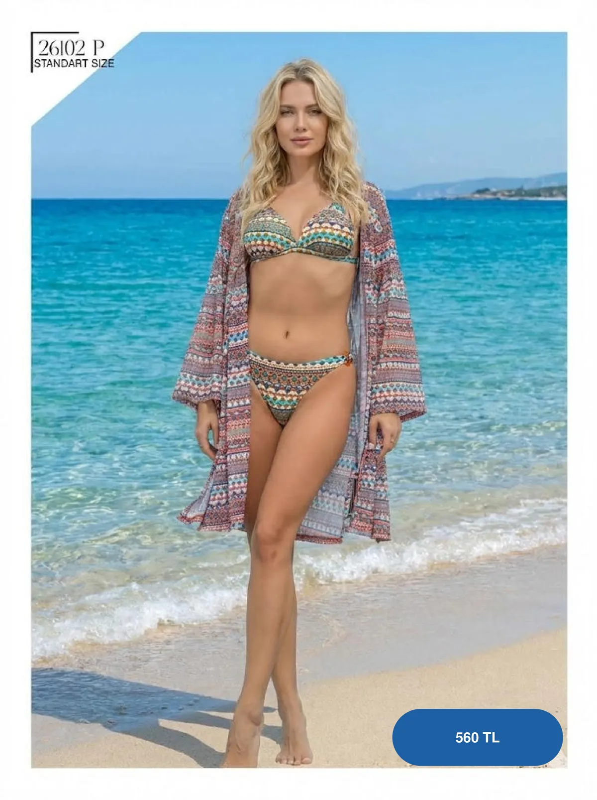 Toptan Etnik Desenli Bikini ve Kimono Takımı Toptan Etnik Desenli Bikini ve Kimono Takımı