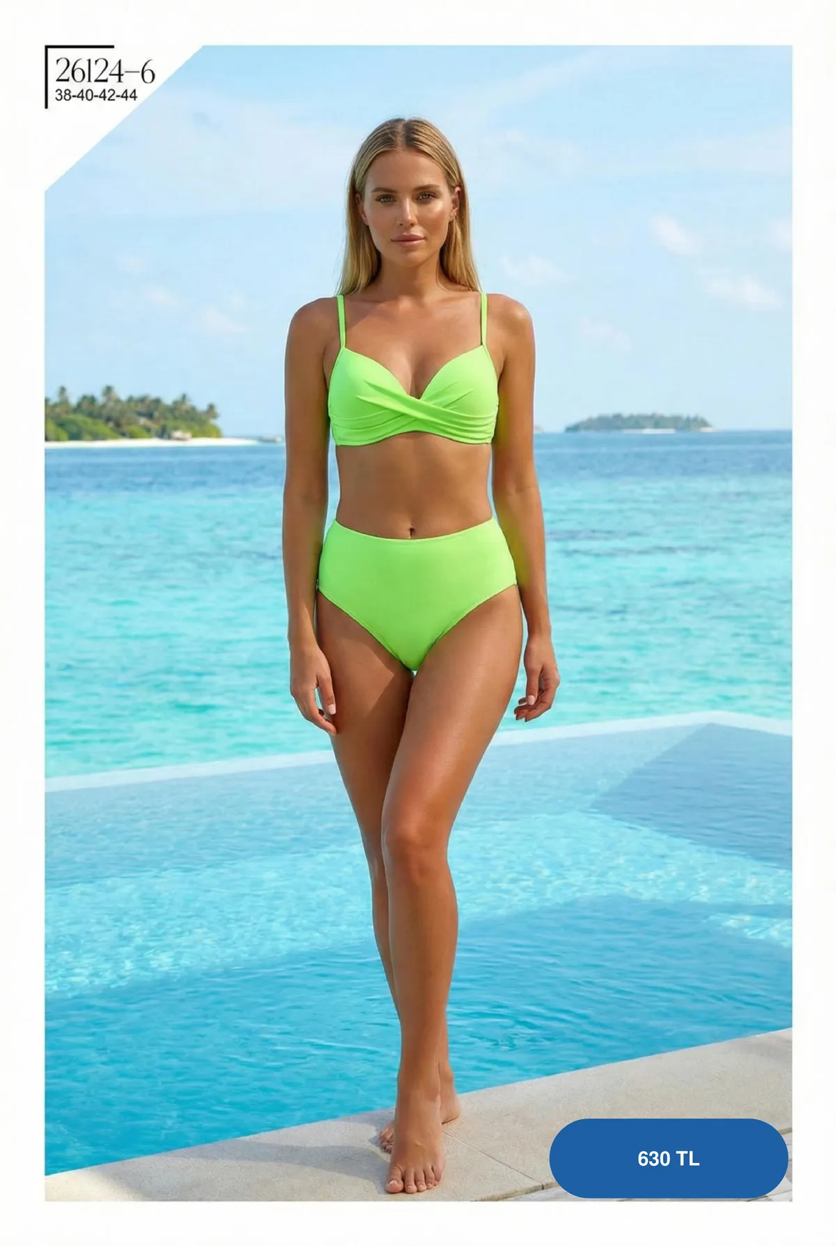 Toptan Neon Yeşil Kruvaze Yaka Yüksek Bel Bikini Takımı Toptan Neon Yeşil Kruvaze Yaka Yüksek Bel Bikini Takımı