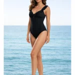 Toptan Siyah V Yaka Fırfırlı Mayo KADIN MAYO BIKINI 26 160