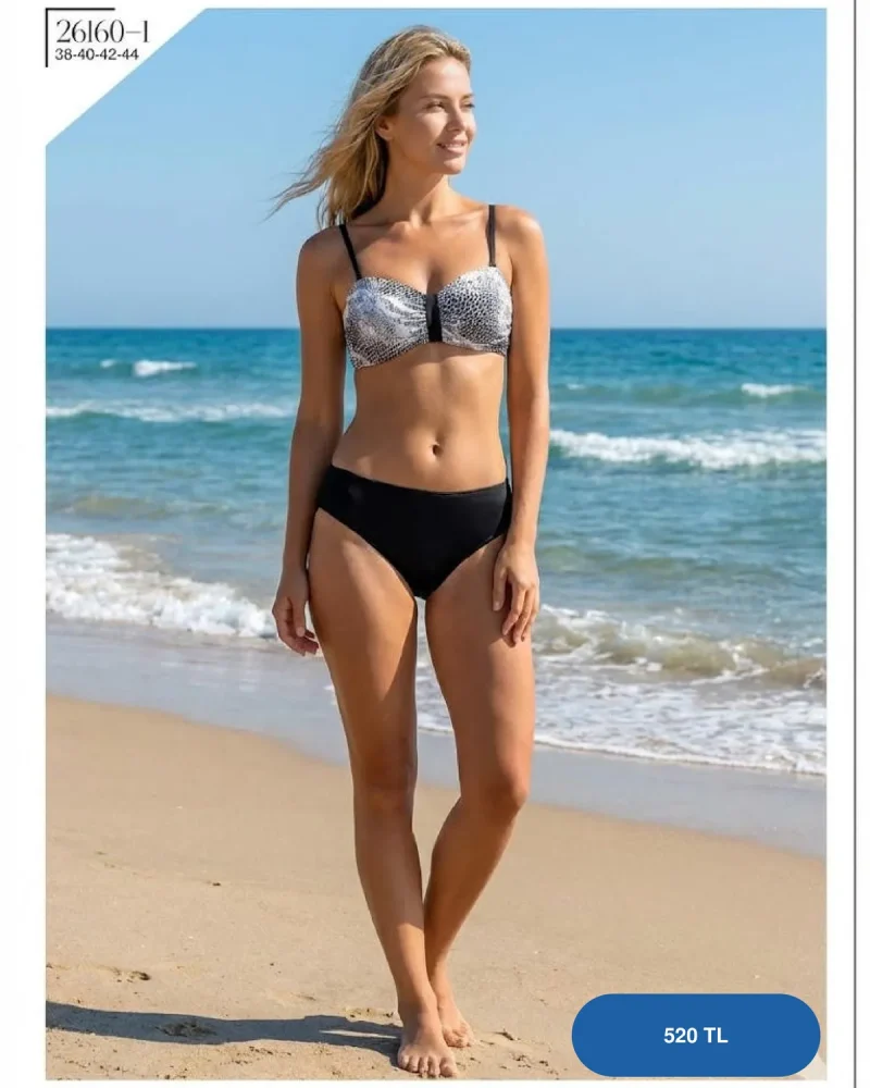 Toptan Yılan Desenli Siyah Bikini Takımı