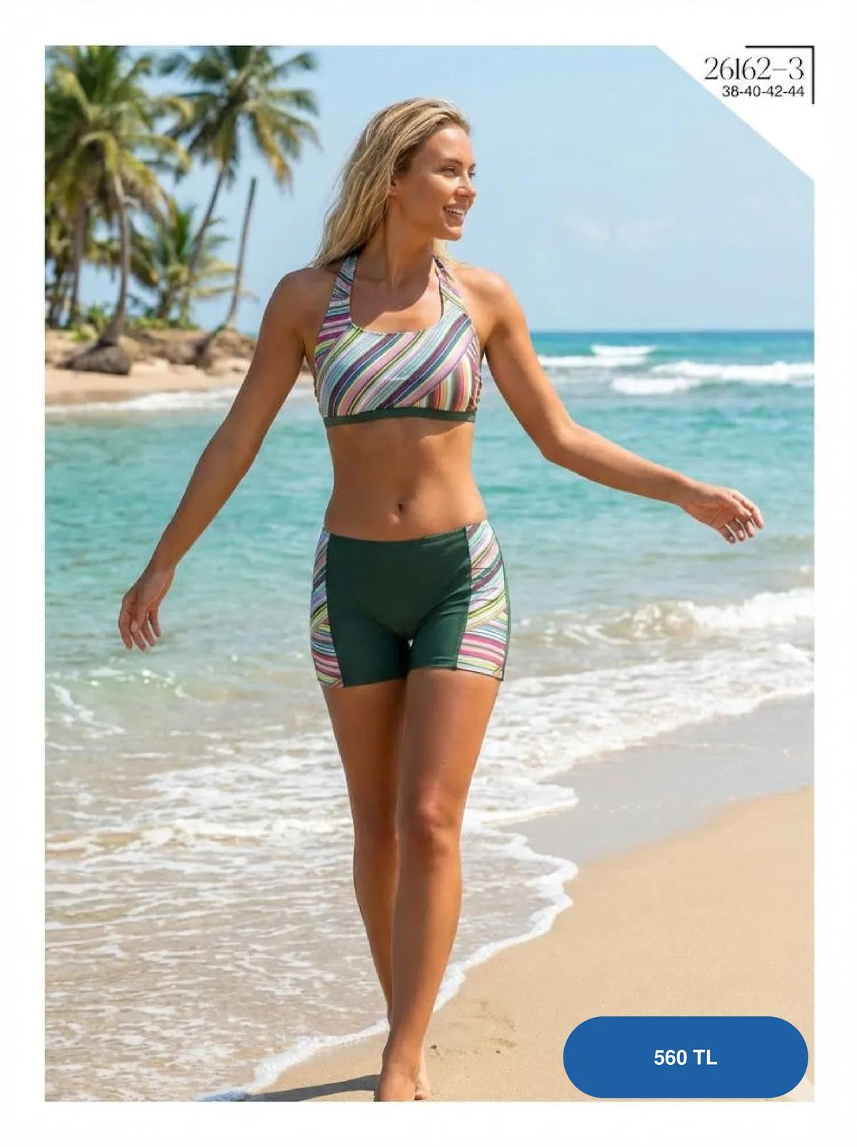 Toptan Çizgili Desenli Şortlu Spor Bikini Toptan Çizgili Desenli Şortlu Spor Bikini