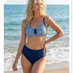 Toptan Mavi Puantiye Desenli Yüksek Bel Bikini KADIN MAYO BIKINI 26 30