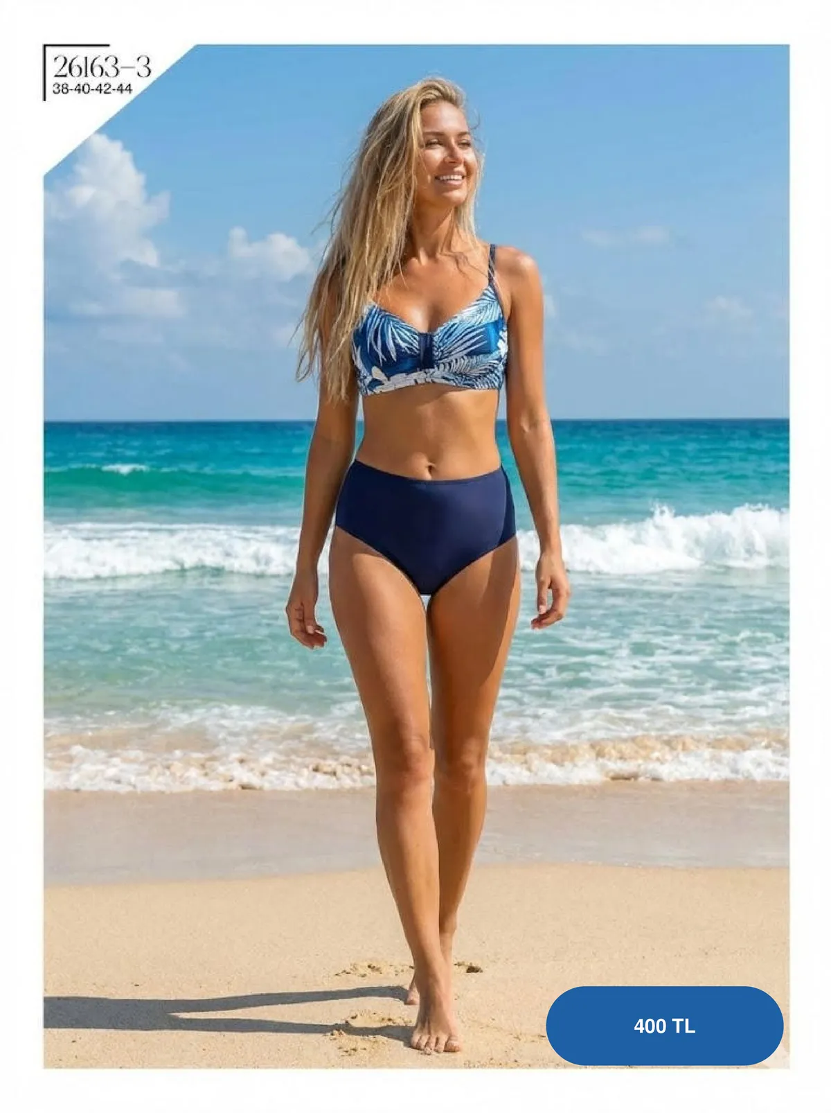 Toptan Lacivert Tropikal Desenli Bikini Takımı Toptan Lacivert Tropikal Desenli Bikini Takımı