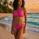 Toptan Fuşya Boyundan Bağlamalı Bikini Takımı Kampanya Bikini 450TL 38