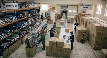 Kumaş stok ve ürün sevkiyat alanı