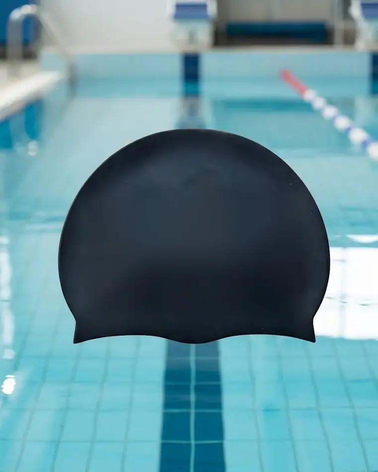Plain black silicone swim cap